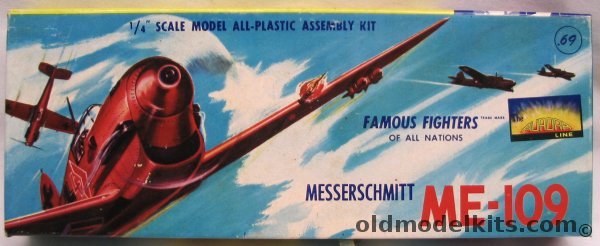 Aurora 1/48 Messerschmitt Me-109 (Bf-109) - Blue Short Box Ends- Famous Fighters of All Nations, 55A-69 plastic model kit